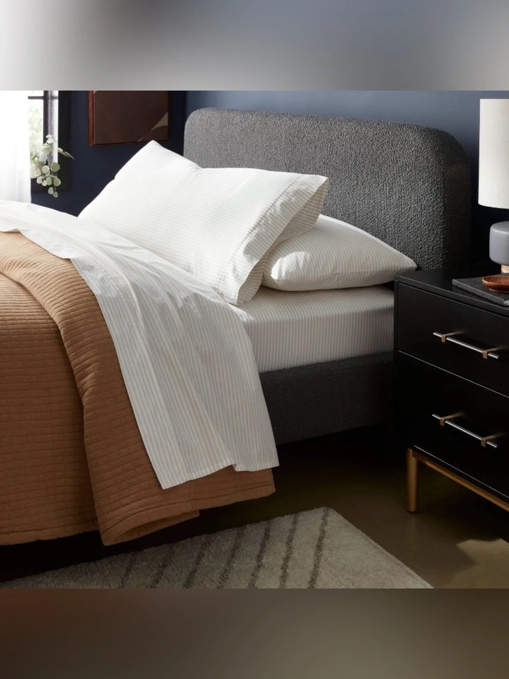 Threshold Queen 201-400 Organic Washed Percale Sheet Set Khaki/White Stripe
